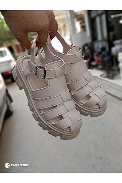 Fashion feet Μπεζ γυναικεία σανδάλια - Υψηλή μαλακή σόλα, αγκράφα, τρεις ρίγε...