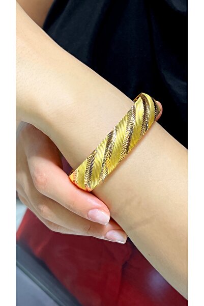 15 gr (Gram) Yaprak Desenli Şarnel İşçilliksiz Yatırımlık Bilezik 22 Ayar Altın