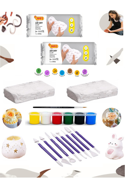 GLANCE Jovi Seramik Hamuru Beyaz 2x500 Gr Dekorasyon Modelleme Alet Seti Mor ...