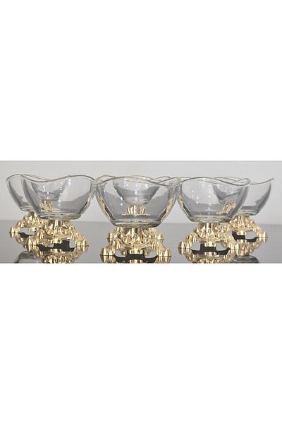 atabey home 6-Piece Gold Detailed Coffee Side Lava Turkish Delight Bowl & Sauce Bowl with Cast Triangle Legs