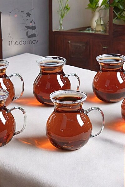 Madamev 6-Piece Arbitrary Ala Borosilicate Glass Cup Set - Heat Resistant Teacup with Handle