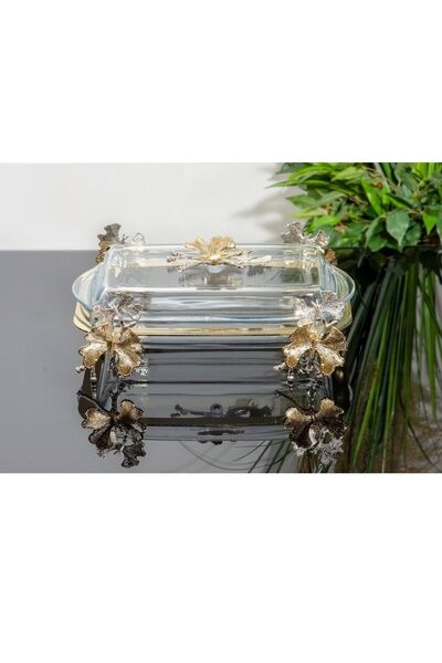 atabey home Butterfly Rectangular Pyrex Pot with Lid Pasabahce