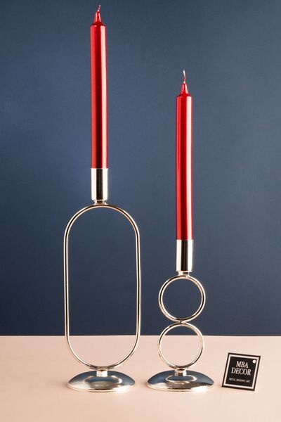 mba decor metal bending art Orbital Grow Gümüş İkili Şamdan Mumluk - Dekorati...