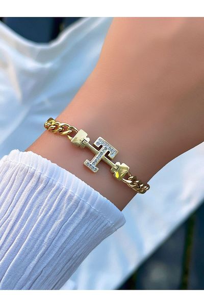 KBC STORE KBC "leTTer T" STeel LeTTer Chain BraceleT - Non-Tarnish STainless Does NoT Throw Color
