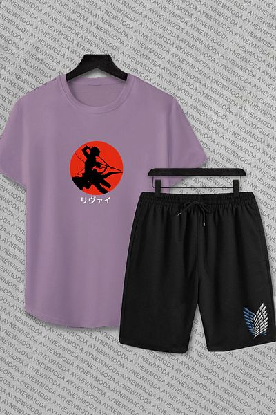 aynewmoda Levi Attack on Titan Anime Patterned Oversize Shorts and T-Shirt Set