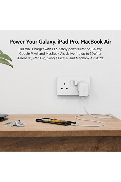 Belkin 30W USB-C Wall Charger with PPS, PD 3.0, Fast Charger for iPhone 15, Galaxy S23, iPad, MacBook