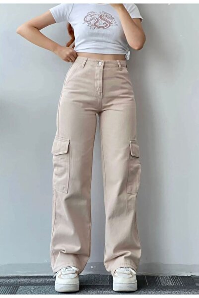 QİSSO BÉZS CARGO BALL BANGS Buggy JEANS PANT rakodó zsebbel