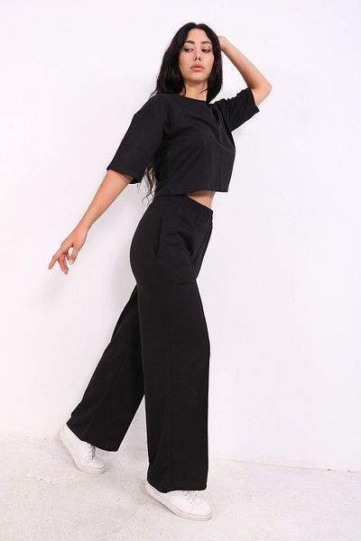 Modark Set pantaloni și pantaloni de trening negri oversize - picior largi
