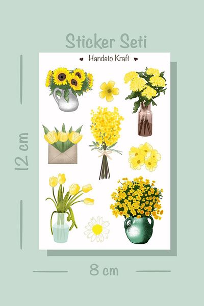 Handeto Kraft مجموعة ملصقات الزهور الصفراء، 8 × 12 سم، ملصق، مجلة رصاصة، مجلة، بوجو، سجل القصاصات، مجمعة، ملصق