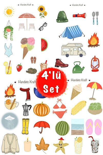 Handeto Kraft Set de 4 autocolante tematice anotimpuri, autocolant, album de ...