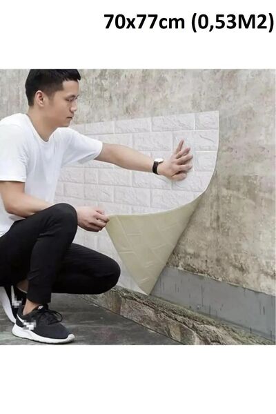 Bien Home 70x77cm(0,53M2) Kendinden Yapışkanlı Beyaz Esnek Sünger Beyaz Tuğla Duvar Kağıdı Paneli Köpük