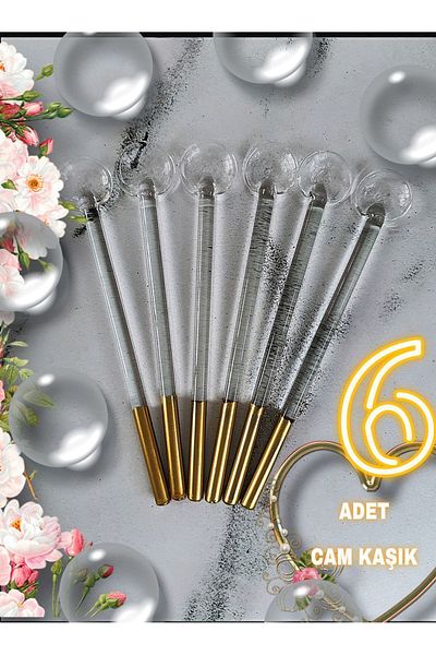 SAMSA 6 قطع 6 ملاعق شاي زجاجية كلاسيكية - نموذج معالجة ذهبية STD