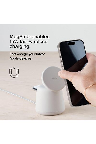 Belkin BoostCharge Pro 2-in-1 MagSafe 15W Wireless Charging Dock for iPhone 15-12, AirPods, MagSafe Devices