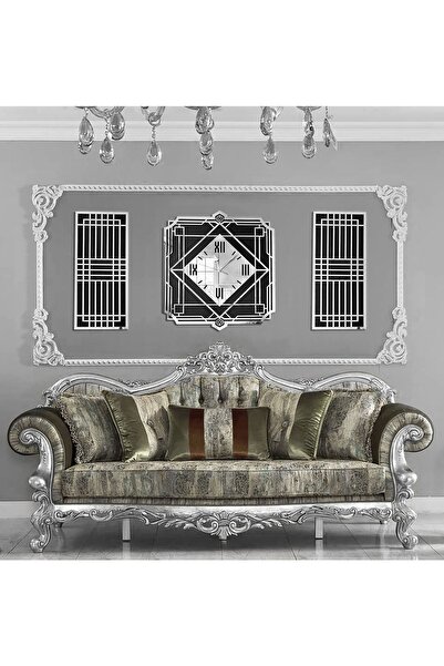 Genel Markalar Roma Rakamlı Modern Klasik & Geometrik Tasarım Mdf Üzeri Gümüş...