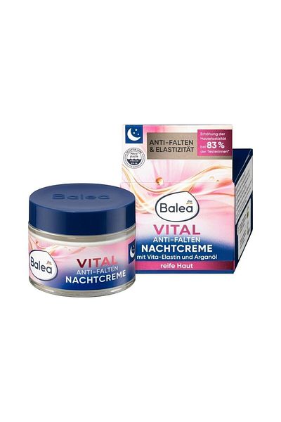 BALEA Vital Anti Falten Nachtcreme - 50 ml Anti-Wrinkle Night Cream with Vita-Elastin and Argan Oil