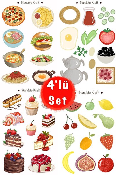 Handeto Kraft مجموعة ملصقات متعددة مكونة من 4 قطع ذات طابع غذائي، ملصق، سجل القصاصات، ملصق مجلة الرصاص، ملصق جدول الأعمال
