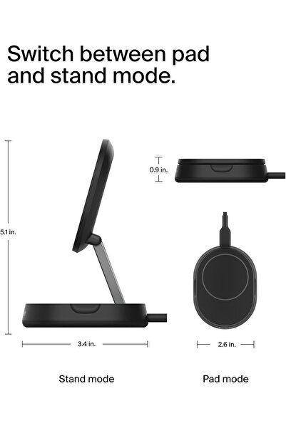 Belkin حامل شحن لاسلكي مغناطيسي قابل للتحويل BoostCharge Pro بقوة 15 وات، وشا...