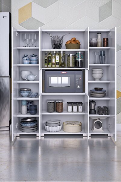 rafineritasarım Rafineri Azura Çok Amaçlı Dolap Büyük Kapaklı Bölmeli Erzak Dolabı