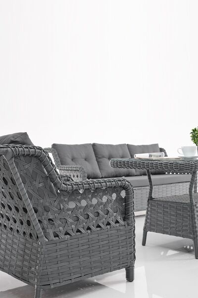 Evdemo Deniz Rattan Puflu Bahçe Balkon Takımı 3+1+1 Antrasit