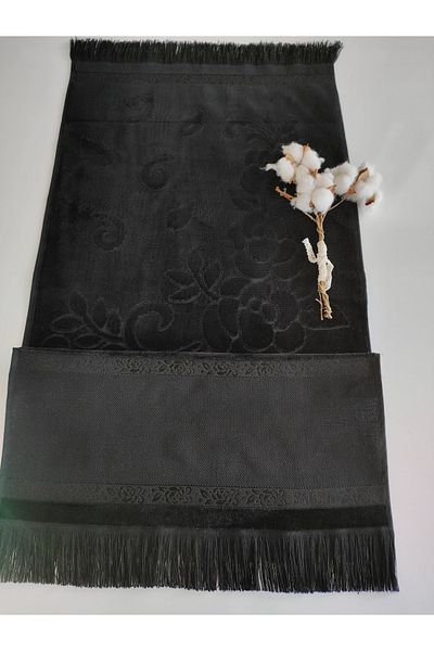 sarra Black Sarra 50x90 Dark Etamine Towel - Fringed
