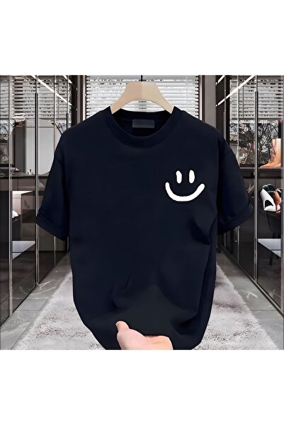 BİKOMBİNE Men's Black T-shirt - R Smile Printed