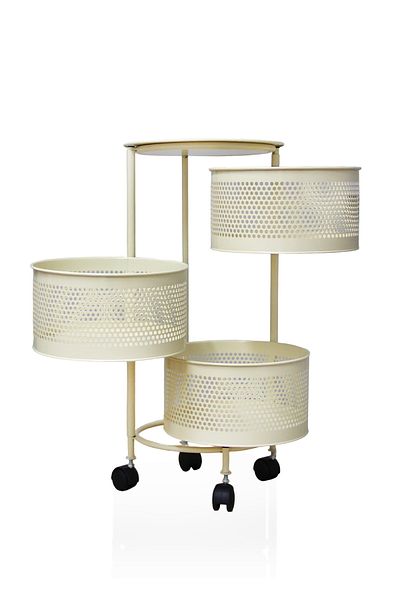 Ecolux 3-Tier Crisper - Side Opening Basket, 3 Compartments with Wheels Cream Ecolux