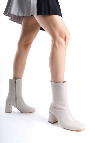 SEEM & BE Γυναικείες μπότες με τακούνι Naomi Beige Blunt Toe