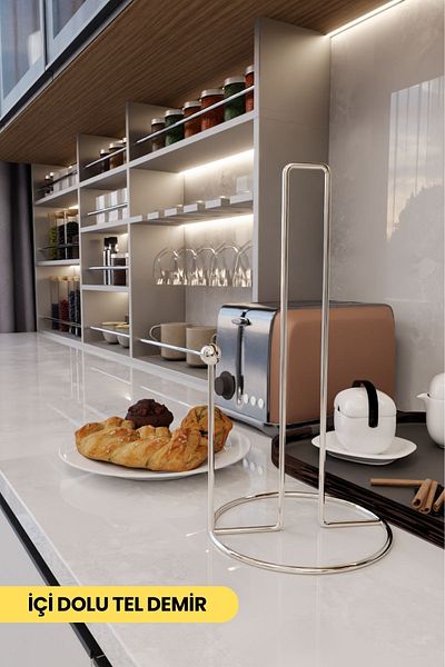 mba decor metal bending art Suport pentru prosoape de hârtie Silver Harmony cu design ergonomic - Suport pentru șervețele din inox Accesoriu pentru vesela de bucătărie