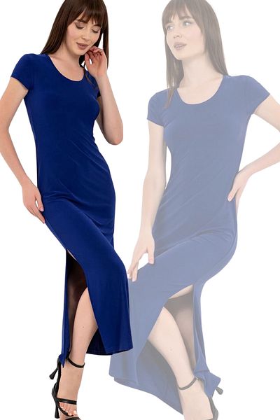 Laranor Sax Crew Neck - Slit Detailed Body and Evening Dress