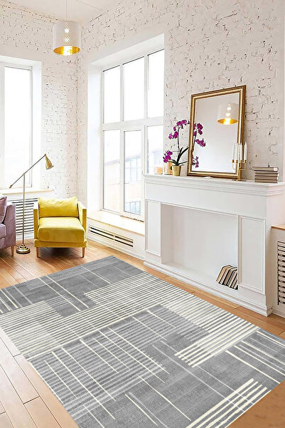 eco concept Gray Striped Carpet - Non-Slip and Washable, Runner, Living Room and Hallway Carpet, Home Decoration