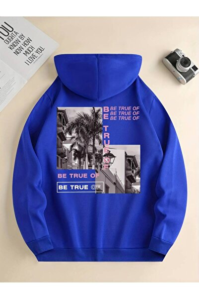 NoVibe Унисекс зимен суитшърт с щампа Be True - 3 прежди, 100% памук, с качулка