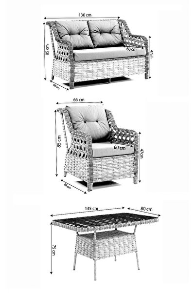 Evdemo Eren Rattan Bahçe Balkon Takımı 2+1+1 Antrasit