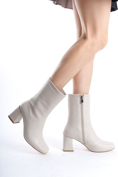 SEEM & BE Γυναικείες μπότες με τακούνι Naomi Beige Blunt Toe