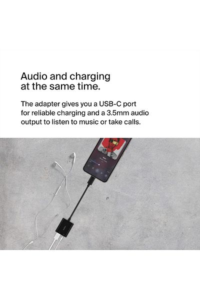 Belkin RockStar™ 3.5mm Audio + USB-C® Charge Adapter - 60W Fast Charging for iPhone, iPad, & More