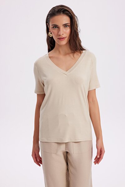 Masha Kate Μπλουζάκι με κοντό μανίκι με λαιμόκοψη σε σχήμα V