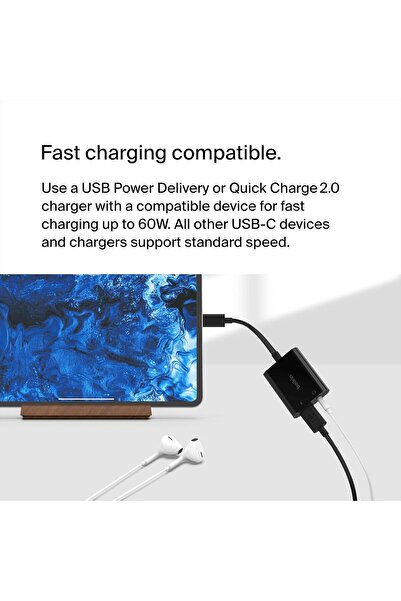 Belkin RockStar™ 3.5mm Audio + USB-C® Charge Adapter - 60W Fast Charging for iPhone, iPad, & More