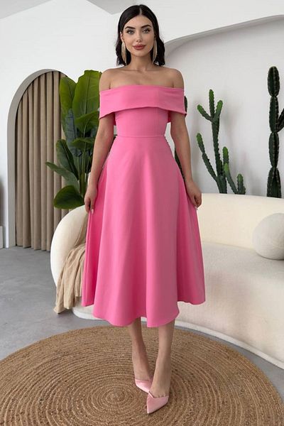 lovebox Rosa Midi-Abendkleid von Atlas – Madonna-Kragen, Kleid 222