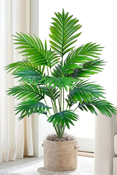 Yapay Çiçek Deposu Yapay Areka Ağacı(palmiye bitkisi) 18 Yapraklı Siyah Saksıda 80 cm