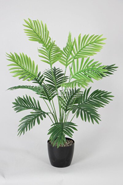 Yapay Çiçek Deposu Yapay Areka Ağacı(palmiye bitkisi) 18 Yapraklı Siyah Saksıda 80 cm