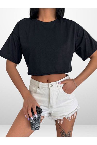 Modark Tricou negru oversize Crop pentru damă - Model de bază pentru bicicletă