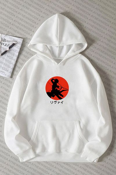 aynewmoda Levi Attack on Titan Anime Printed Crew Neck Unisex Oversize 3 Thread Hoodie Sweatshirt