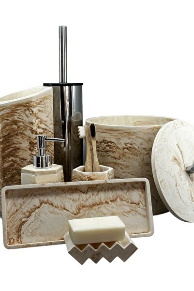 betonmall Σετ μπάνιου από σκυρόδεμα 8 τεμαχίων μαρμάρινο μοτίβο Δοχείο οδοντόβουρτσας συμπαγούς υγρού σαπουνιού Θήκη για βούρτσα τουαλέτας