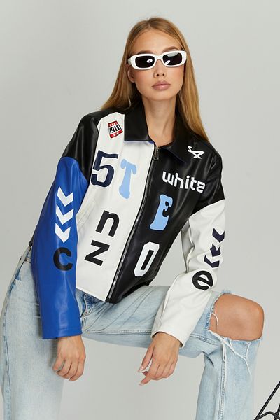 Black Level Palton oversize pentru femei cu imprimeu colorat - Jachetă pentru colegiu cu fermoar