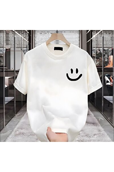 BİKOMBİNE Men's White T-Shirt - R Smile Printed