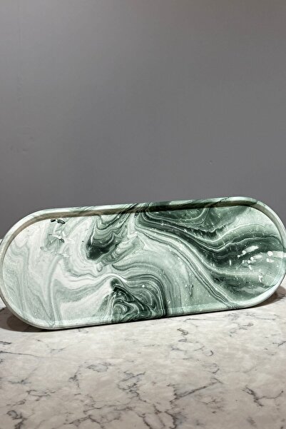 betonmall صينية تقديم خرسانية منقوشة من الرخام، طبق تقديم 35 سم