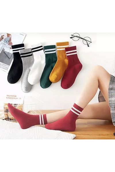 deja poo 6 Συσκευασία Unisex Κάλτσες Διάφορων Χρωμάτων Top Striped Washable College Tennis Socks