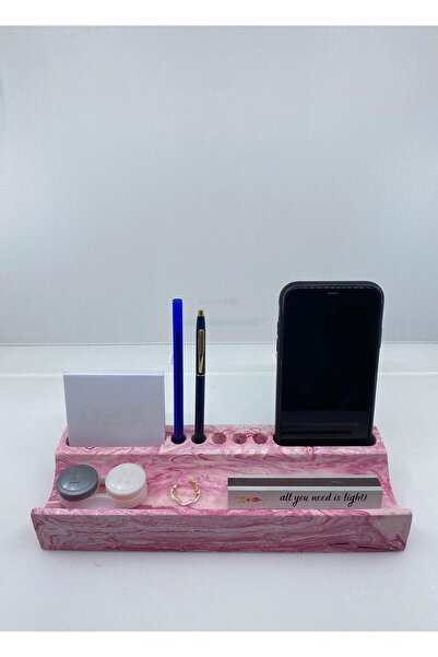 betonmall منظم مكتب منزلي خرساني منقوش من الرخام، منظم حامل قلم وردي