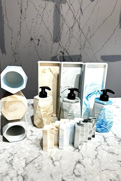 betonmall Σετ μπάνιου από σκυρόδεμα μαρμάρου 4 τεμαχίων Δίσκος οδοντόβουρτσας οδοντόβουρτσας διανομής στερεού υγρού σαπουνιού