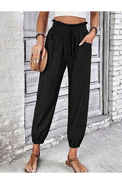 merlavin Sofia Lan Hlače sa elastičnim strukom od tkanine - vezice i Sa detal...