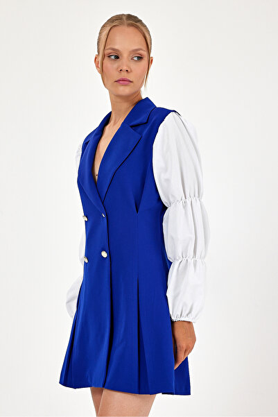 Amorti Γυναικείο φόρεμα με μπλε μπαλόνι μανίκι Saks